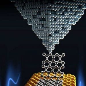 AFM tip with graphene ribbon sliding against the gold substrate
