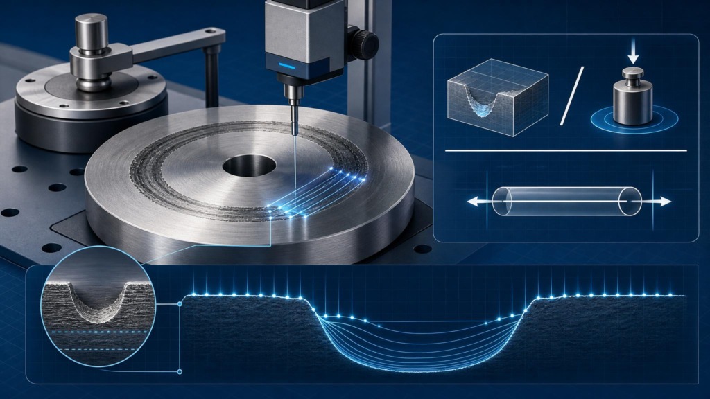 Illustration of wear rate measurement after a tribology test with profilometry and wear track analysis